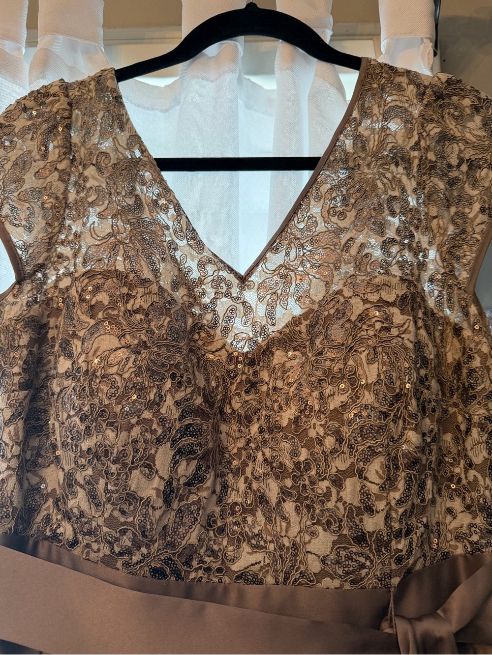 Xscape Taupe Satin Maxi Dress with Embroidered Bodice - Picture 2 of 12